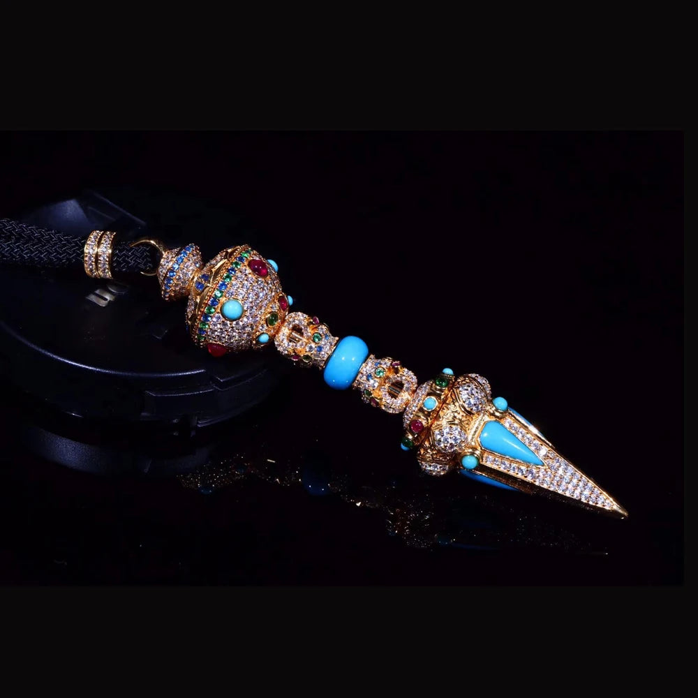 RealTurquoise Jin Gangchu Pandent Necklace Sterling 925 Silver Ruby Sapphire Tourmaline Jewelry for Man or Women