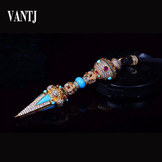 RealTurquoise Jin Gangchu Pandent Necklace Sterling 925 Silver Ruby Sapphire Tourmaline Jewelry for Man or Women