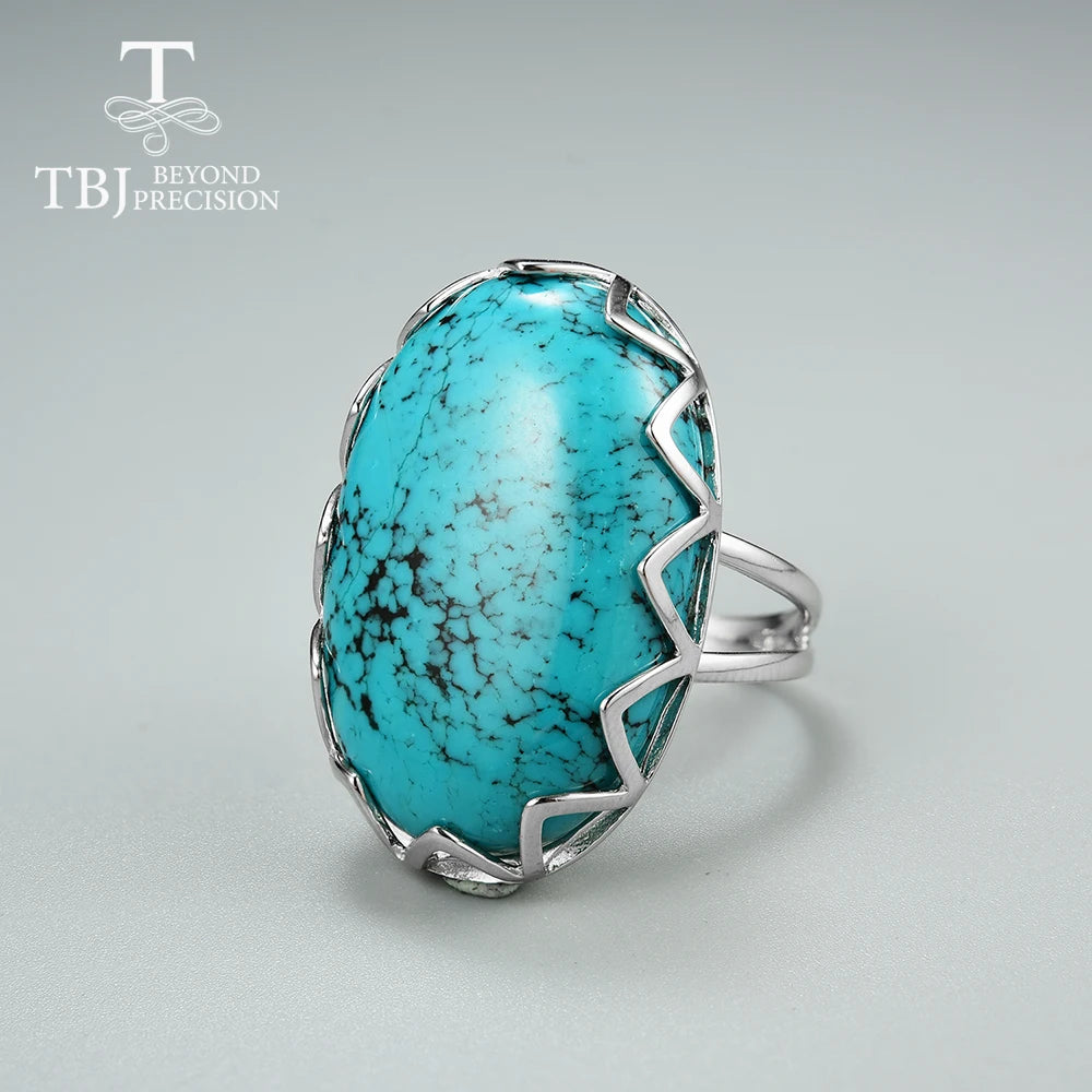 Luxury Large Gem Natural turquoise Oval 20* 30mm Ring 925 Sterling Silver Fine Jewelry Women's Anniversary Banquet Party