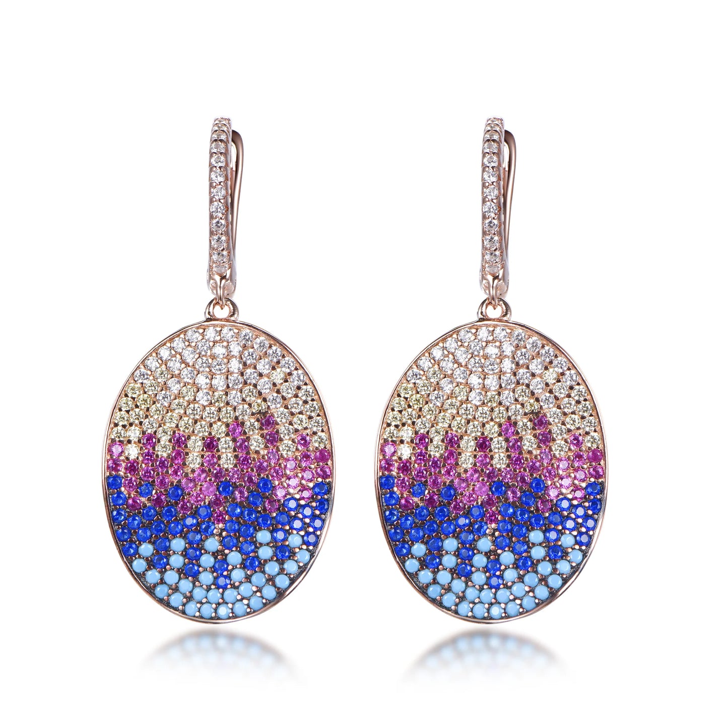 KOSE 925 Sterling Silver Rainbow Sparkle CZ Diamond Turquoise Amethyst Earrings Women's Luxury Wholesale Fine Jewelry Earrings