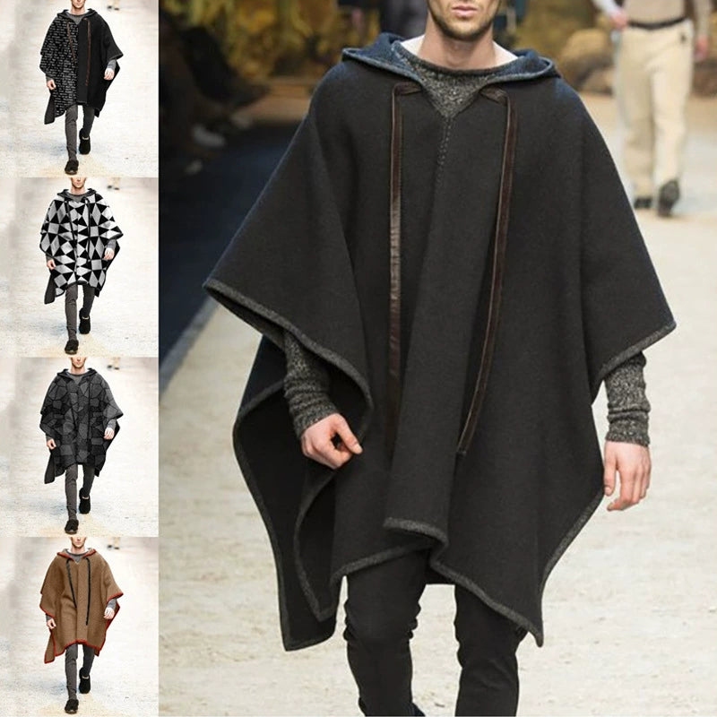 Ethnic Style Loose Casual Poncho Shawl Pullover Cape Woolen Jacket Men's Trendy Men's Cloak Jacket