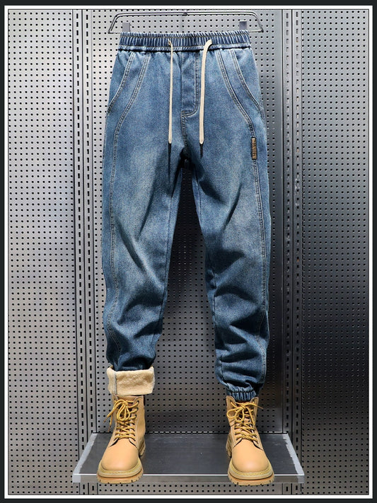 Autumn and Winter Cold Protection Heattech with Velvet Men Denim