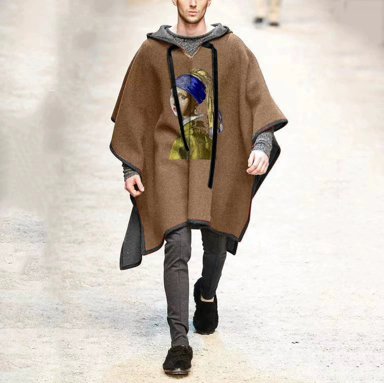 Ethnic Style Loose Casual Poncho Shawl Pullover Cape Woolen Jacket Men's Trendy Men's Cloak Jacket