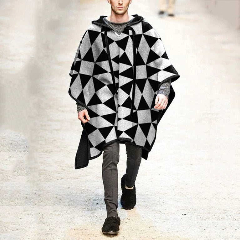 Ethnic Style Loose Casual Poncho Shawl Pullover Cape Woolen Jacket Men's Trendy Men's Cloak Jacket