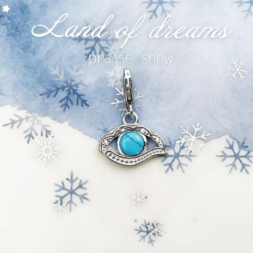 Charms Pendant Amulet Blue Horus Eyes 925 Sterling Silver Turquoise Fine Jewelry Accessories Fit Bracelet Necklace For Woman Man