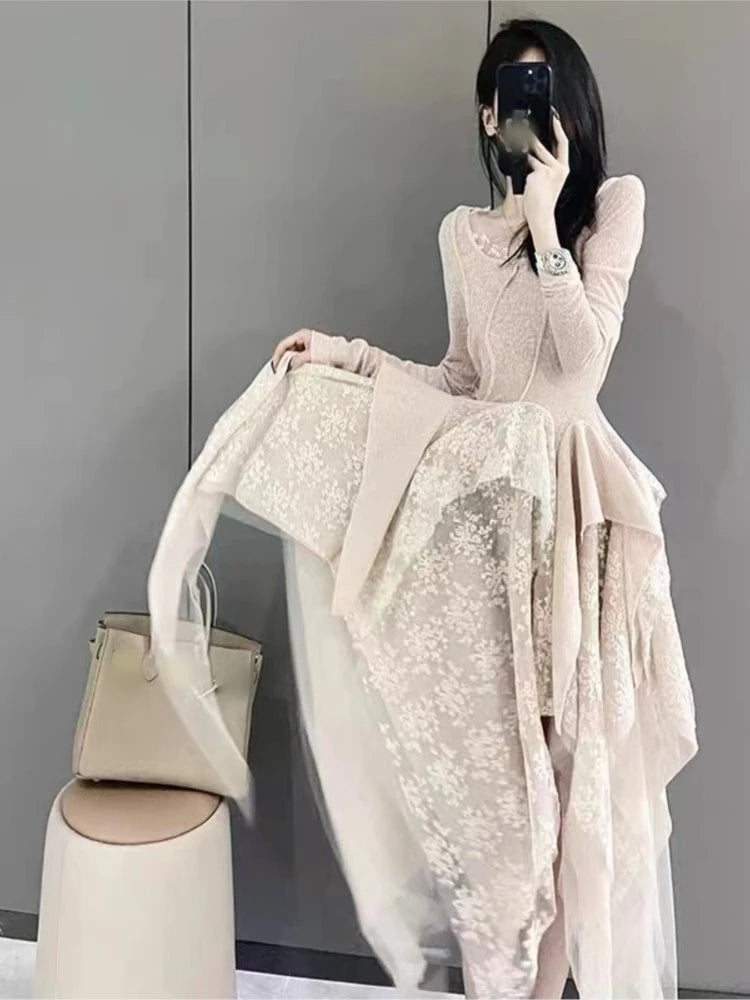 French Vintage Elegant Lace Dress Women