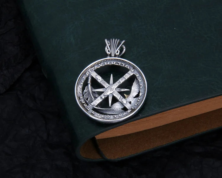 S925 Sterling Silver Charms Pendants for Men Women Retro Emboss Six-Pointed Star Flying Eagle Feather Fashion Jewelry Wholesale