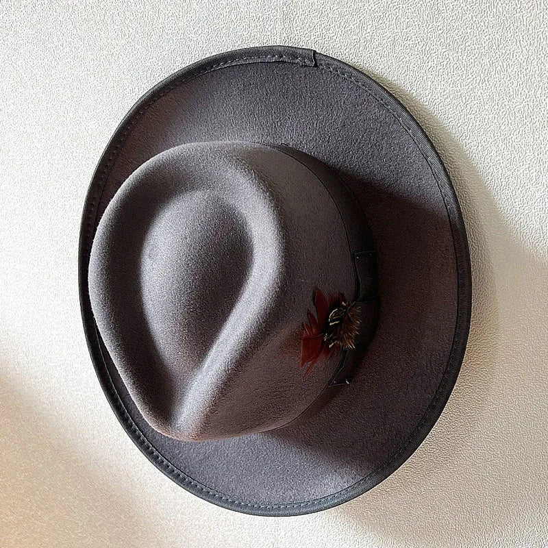 Handmade Feathers Felt Fedora Hat Vintage Men