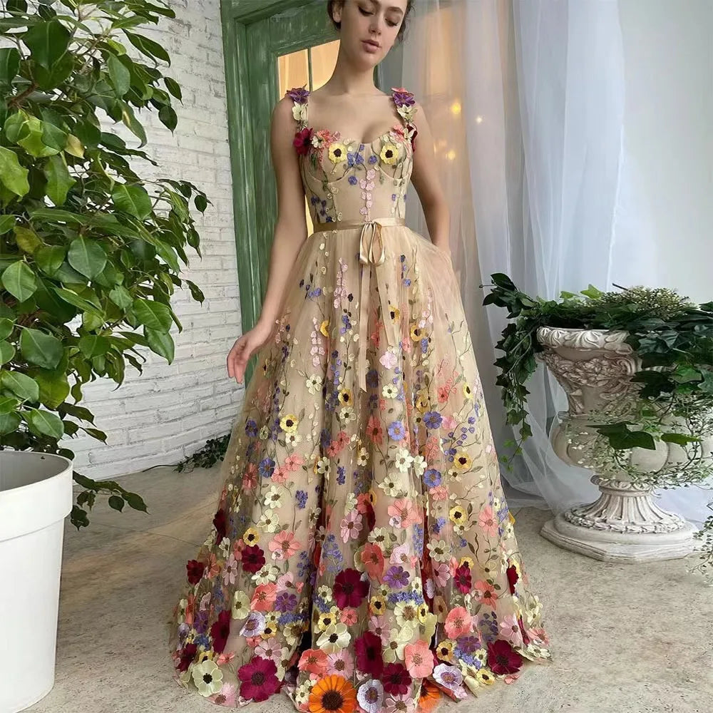 3D Flowers Mesh Lace Dress