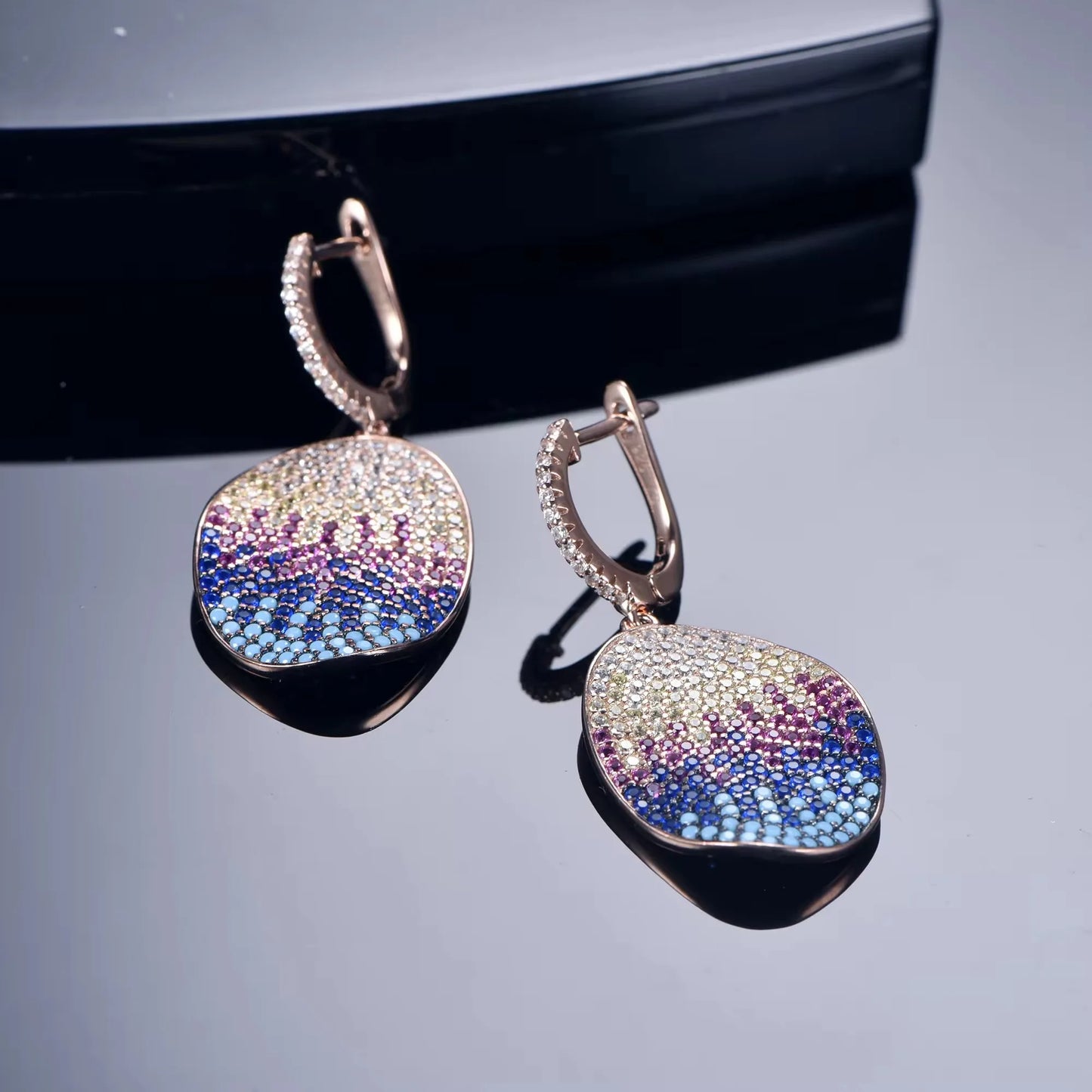 KOSE 925 Sterling Silver Rainbow Sparkle CZ Diamond Turquoise Amethyst Earrings Women's Luxury Wholesale Fine Jewelry Earrings
