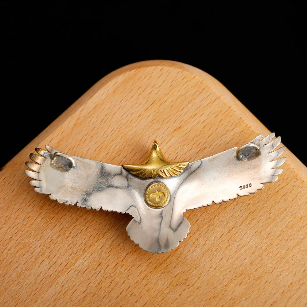 S925 Sterling Silver Jewelry Thai Silver Handmade Turquoise Gold Head Eagle Fashion Pendant For Men GOP002