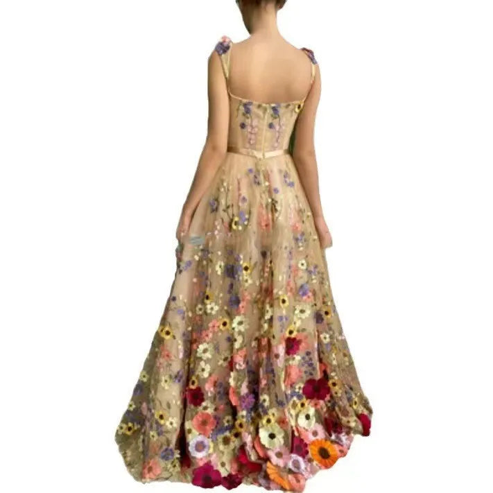 3D Flowers Mesh Lace Dress