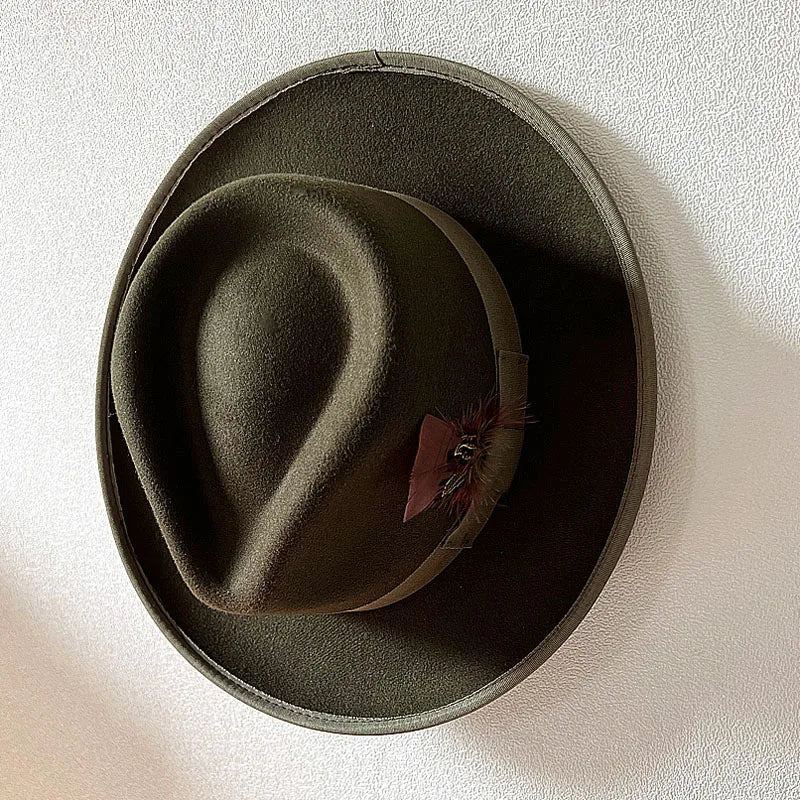 Handmade Feathers Felt Fedora Hat Vintage Men