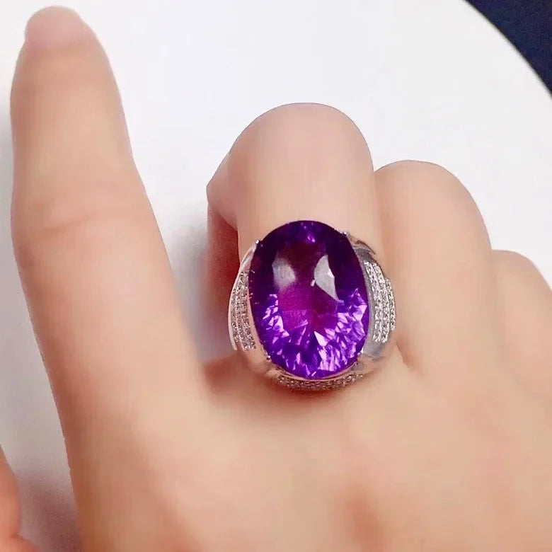 Natural Amethyst 13mm*18mm 10ct VVS Grade Amethyst Ring for Man 925 Silver Amethyst Man Ring Sterling Silver Man Jewelry