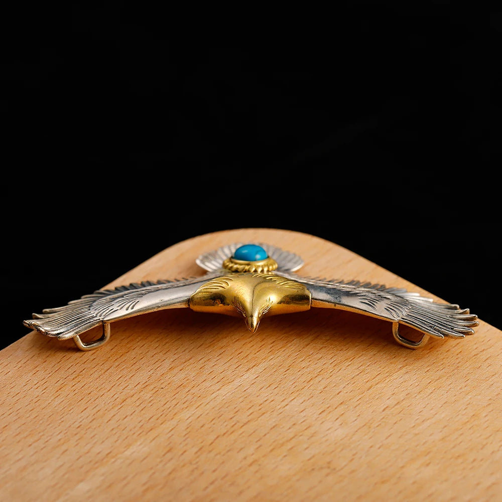 S925 Sterling Silver Jewelry Thai Silver Handmade Turquoise Gold Head Eagle Fashion Pendant For Men GOP002