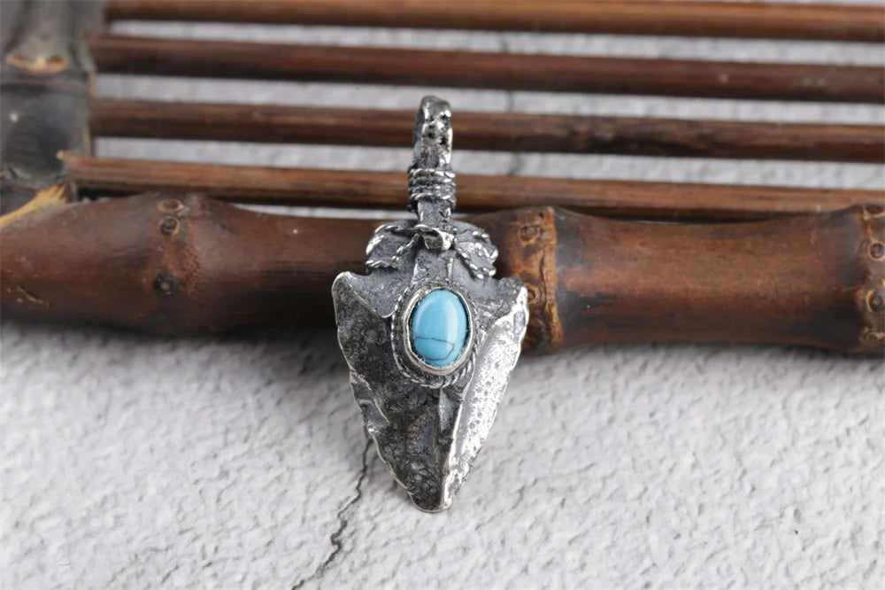 BOCAI S925 Sterling Silver Pendants for Women Men New Fashion Winding Wires Meteorite Arrow Turquoise Punk Jewelry Free Shipping