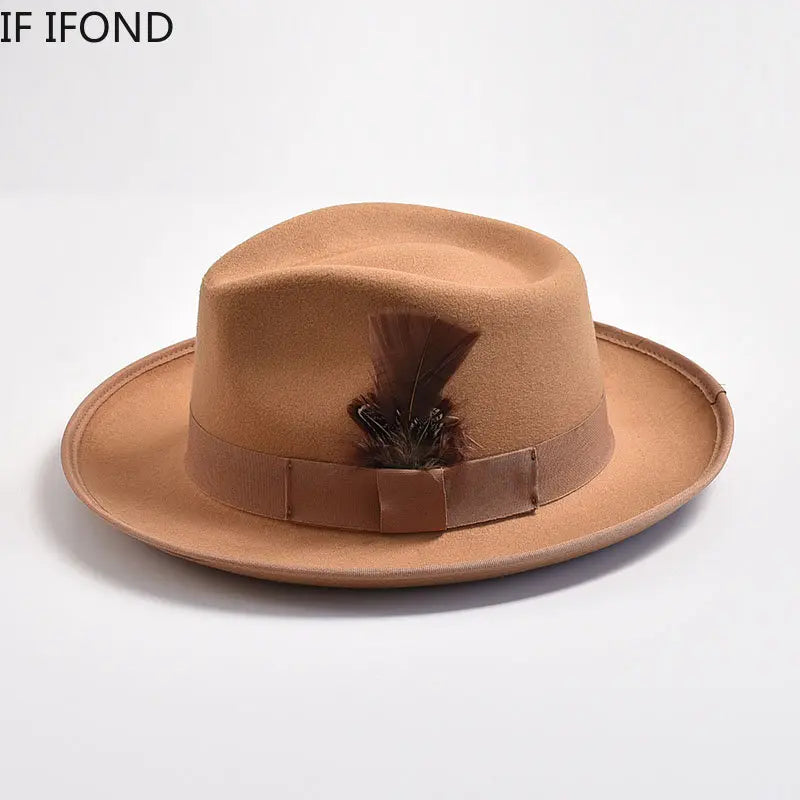 Handmade Feathers Felt Fedora Hat Vintage Men