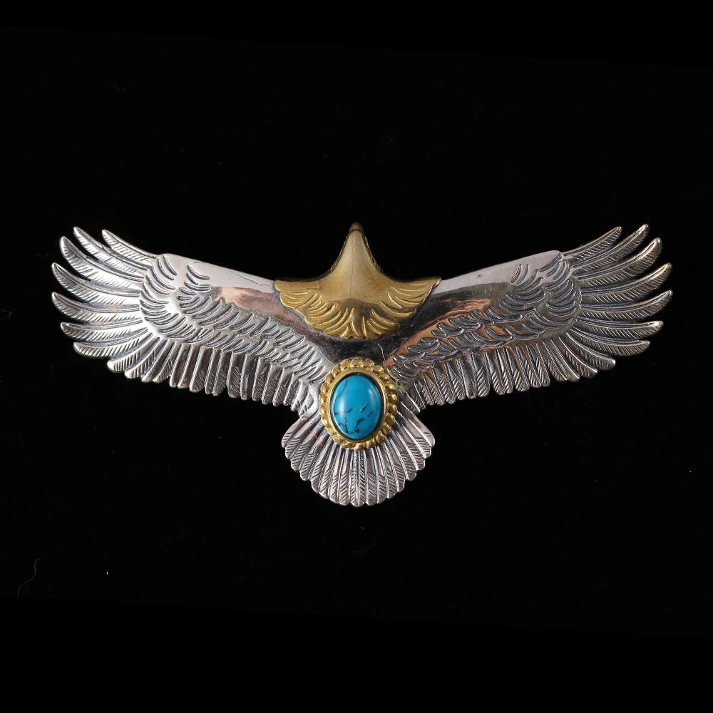 S925 Sterling Silver Jewelry Thai Silver Handmade Turquoise Gold Head Eagle Fashion Pendant For Men GOP002