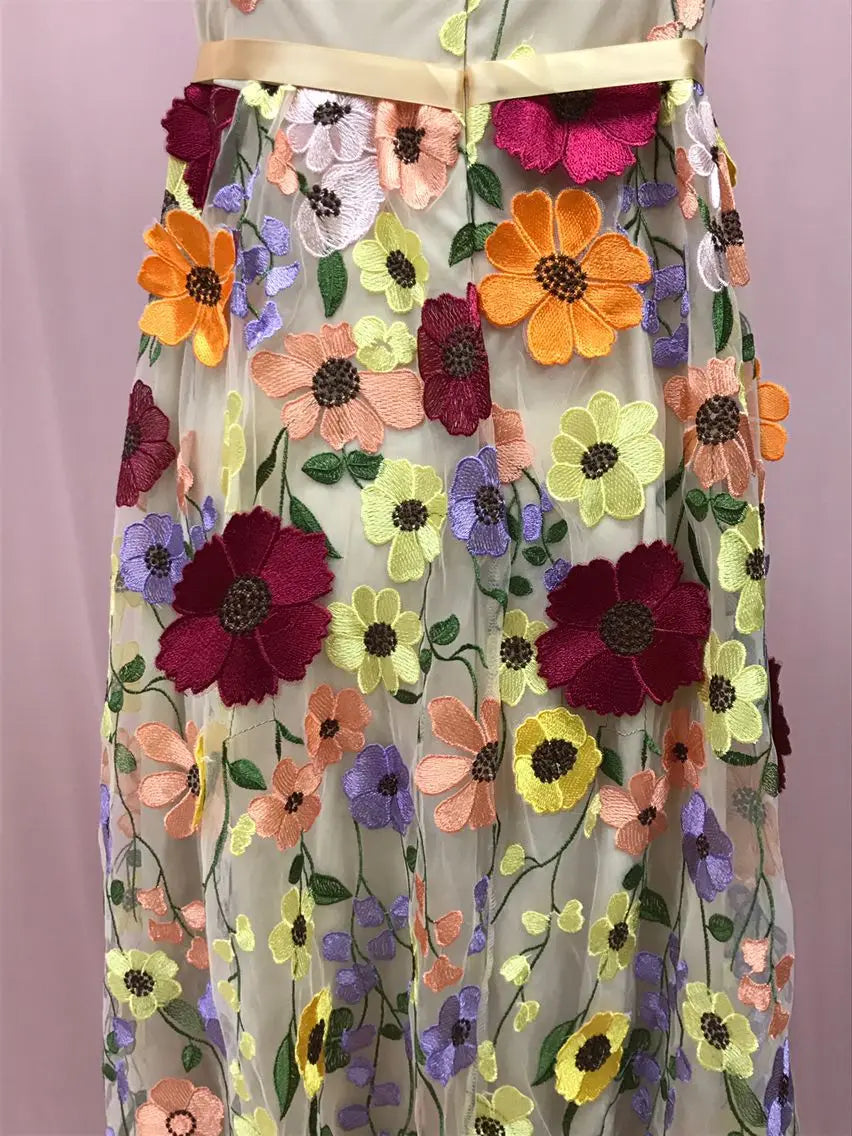 3D Flowers Mesh Lace Dress