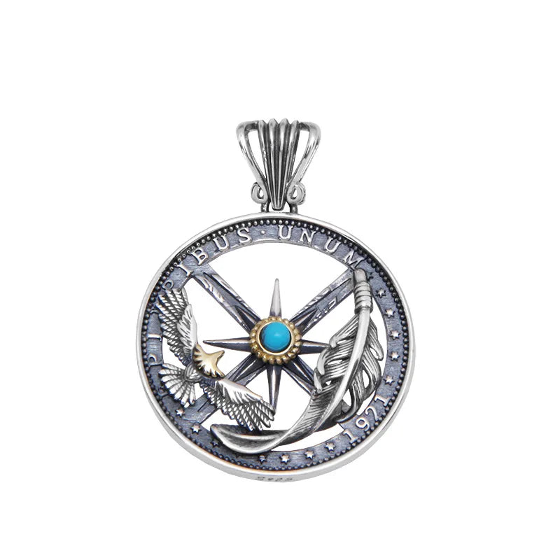 S925 Sterling Silver Charms Pendants for Men Women Retro Emboss Six-Pointed Star Flying Eagle Feather Fashion Jewelry Wholesale