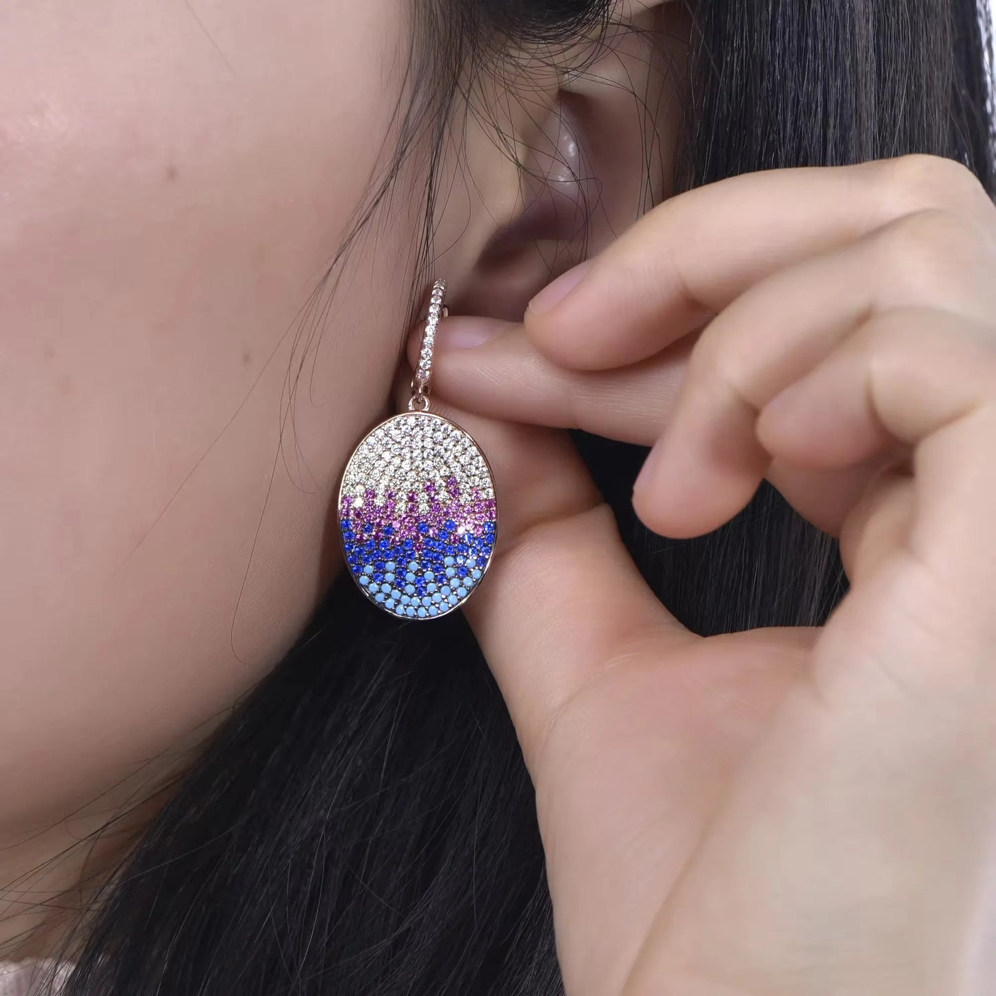 KOSE 925 Sterling Silver Rainbow Sparkle CZ Diamond Turquoise Amethyst Earrings Women's Luxury Wholesale Fine Jewelry Earrings