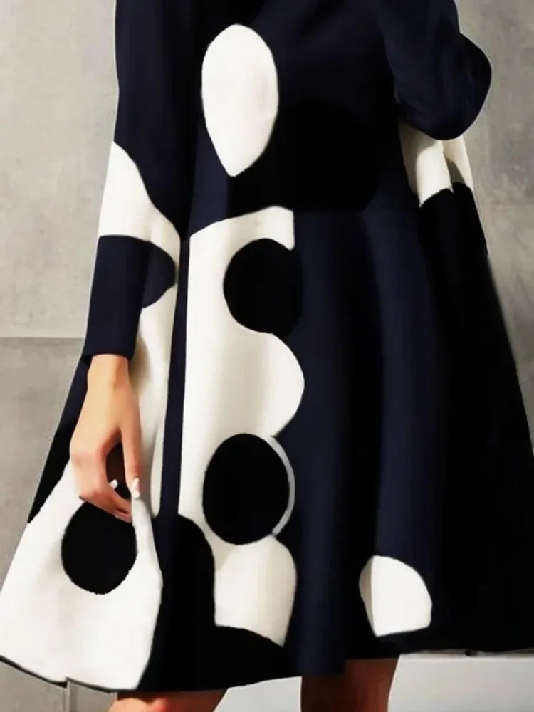 2025 New Spring Women's Polka-Dot High-neck British Style Evening Mini Dresses