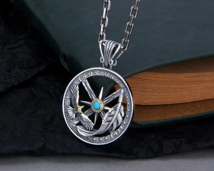 S925 Sterling Silver Charms Pendants for Men Women Retro Emboss Six-Pointed Star Flying Eagle Feather Fashion Jewelry Wholesale