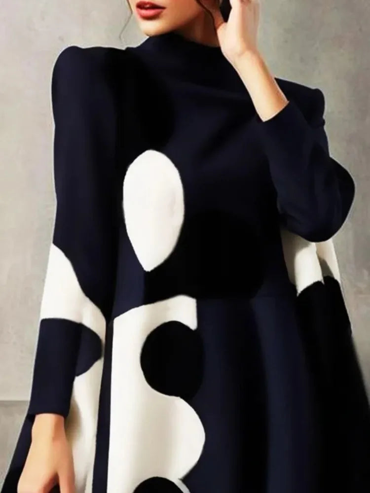 2025 New Spring Women's Polka-Dot High-neck British Style Evening Mini Dresses