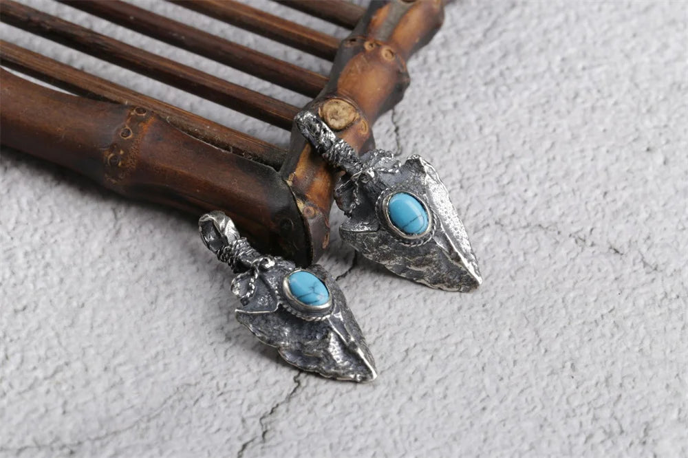 BOCAI S925 Sterling Silver Pendants for Women Men New Fashion Winding Wires Meteorite Arrow Turquoise Punk Jewelry Free Shipping