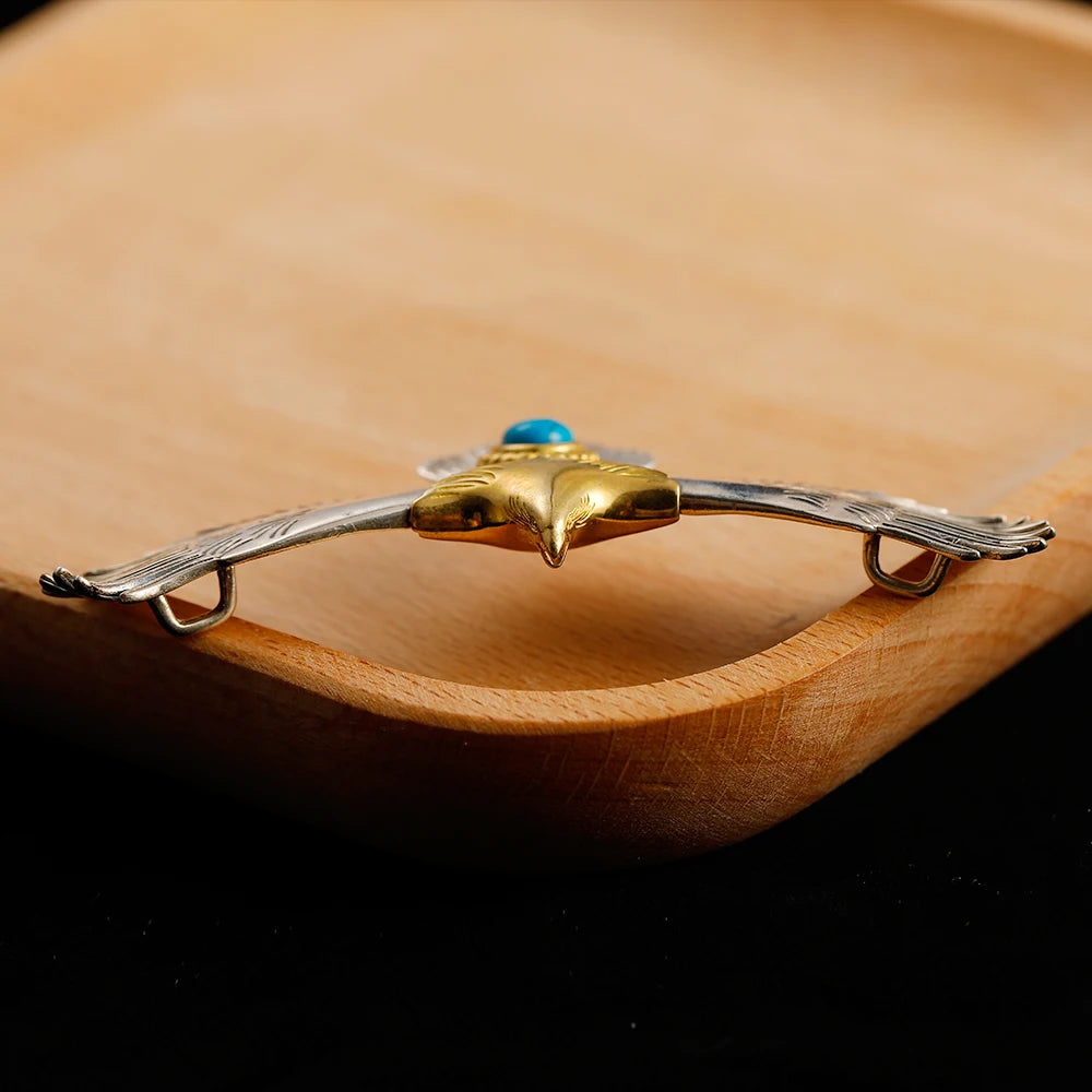 S925 Sterling Silver Jewelry Thai Silver Handmade Turquoise Gold Head Eagle Fashion Pendant For Men GOP002