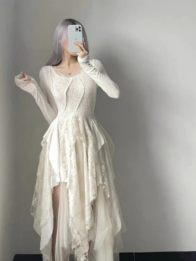 French Vintage Elegant Lace Dress Women