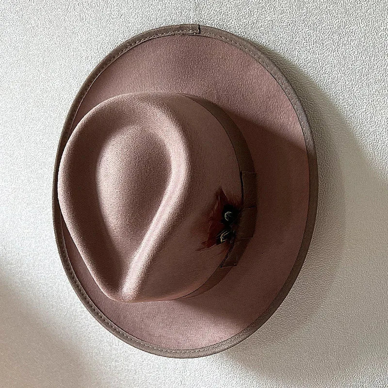 Handmade Feathers Felt Fedora Hat Vintage Men