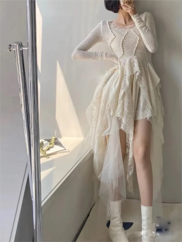 French Vintage Elegant Lace Dress Women