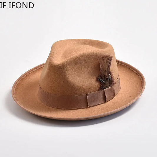 Handmade Feathers Felt Fedora Hat Vintage Men
