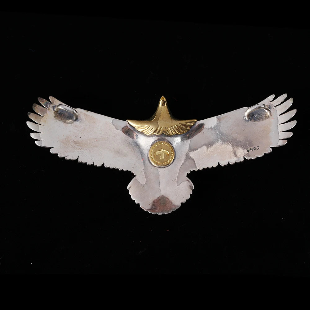 S925 Sterling Silver Jewelry Thai Silver Handmade Turquoise Gold Head Eagle Fashion Pendant For Men GOP002