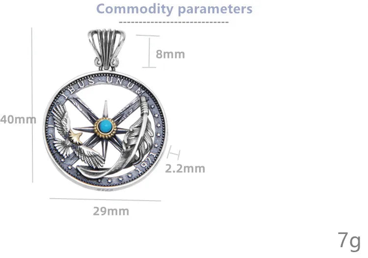 S925 Sterling Silver Charms Pendants for Men Women Retro Emboss Six-Pointed Star Flying Eagle Feather Fashion Jewelry Wholesale