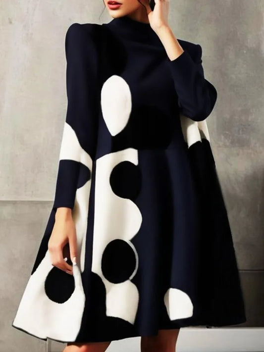 2025 New Spring Women's Polka-Dot High-neck British Style Evening Mini Dresses