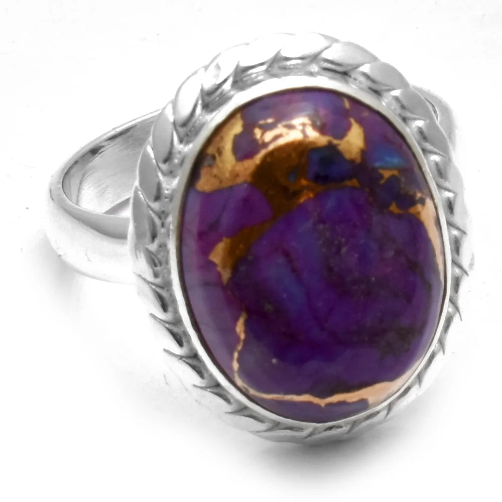 Genuine Purple Copper Turquoise Ring 925 Sterling Silver Fine Jewelry Women gift, Size: 7.25, AR5332
