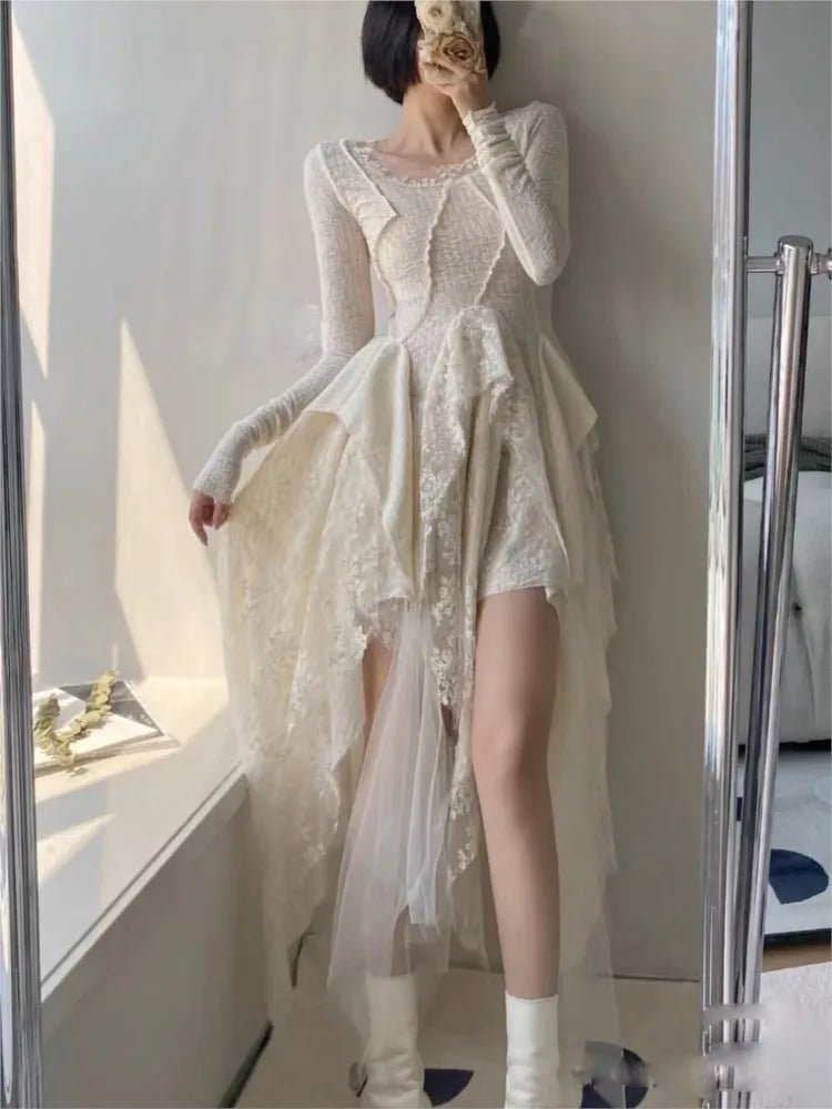 French Vintage Elegant Lace Dress Women