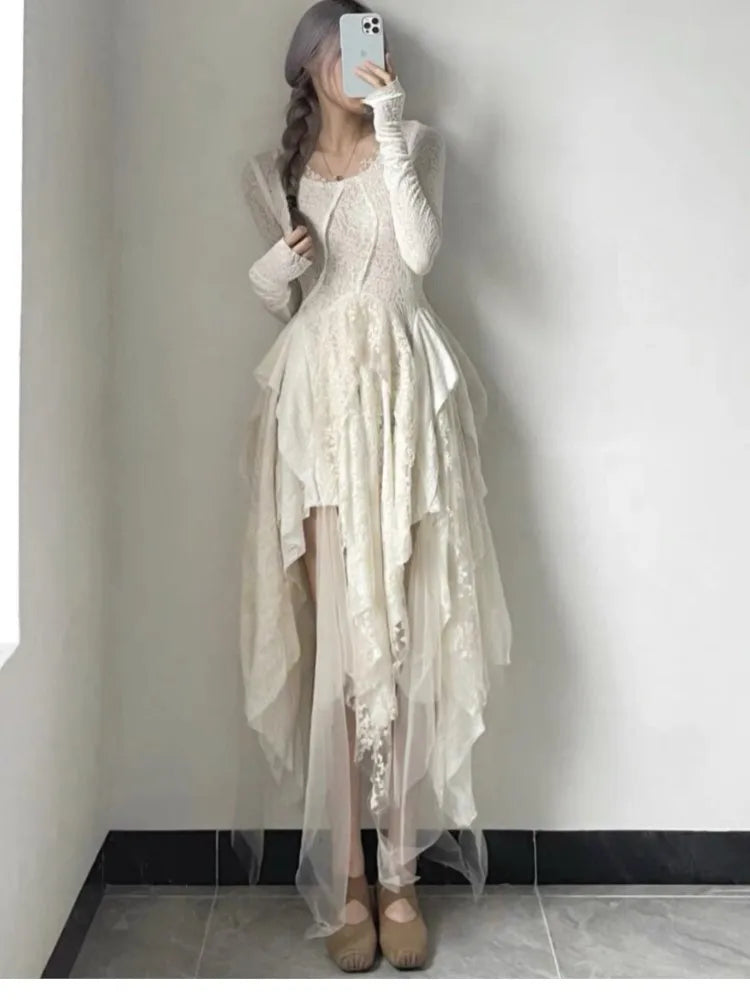 French Vintage Elegant Lace Dress Women