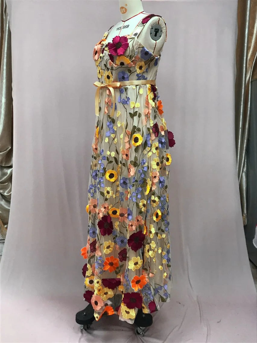 3D Flowers Mesh Lace Dress