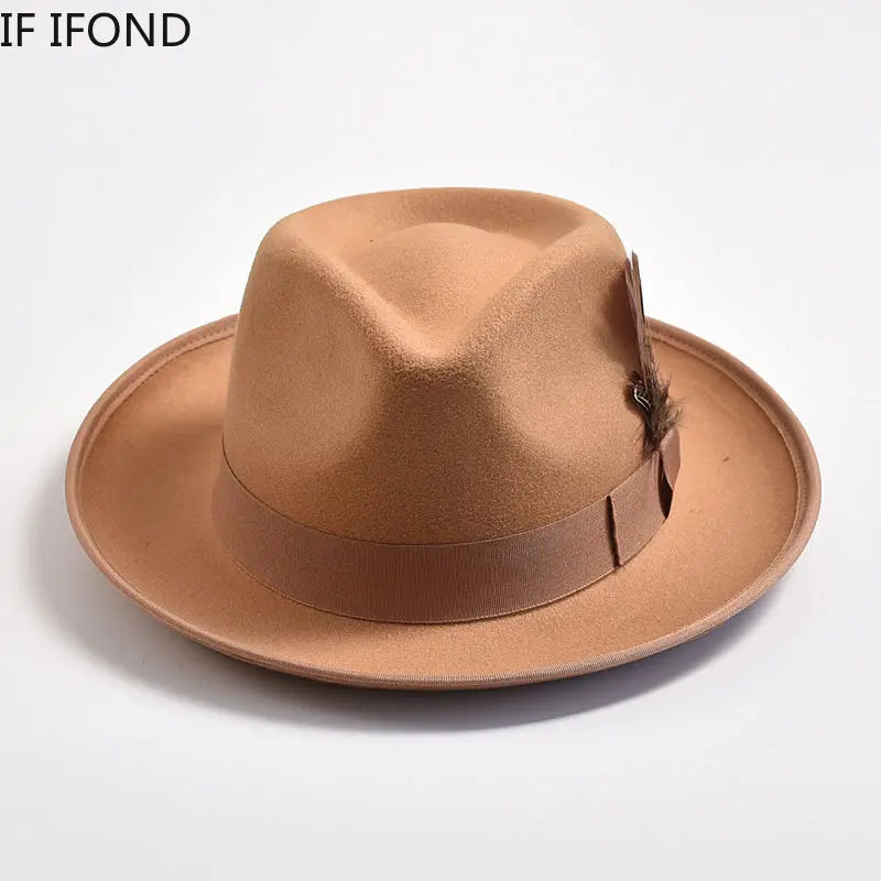 Handmade Feathers Felt Fedora Hat Vintage Men