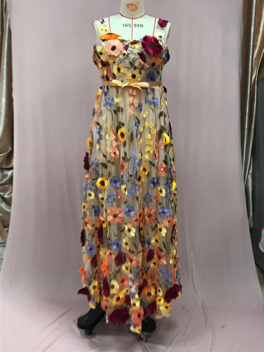 3D Flowers Mesh Lace Dress