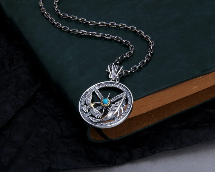 S925 Sterling Silver Charms Pendants for Men Women Retro Emboss Six-Pointed Star Flying Eagle Feather Fashion Jewelry Wholesale