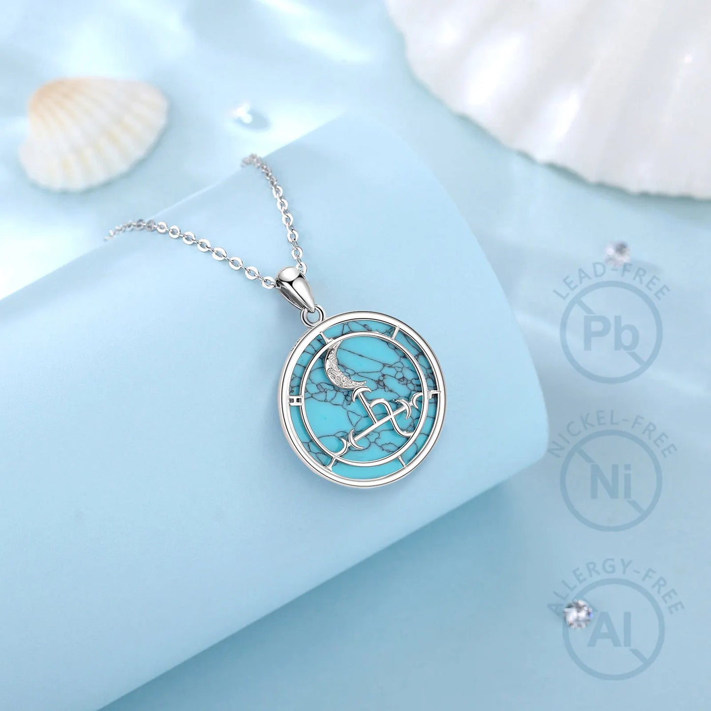 Eudora 925 Sterling Silver Lilith Moon Necklace for Women Man Turquoise Demon Lilith Sigil Amulet Pendant Personality Jewelry
