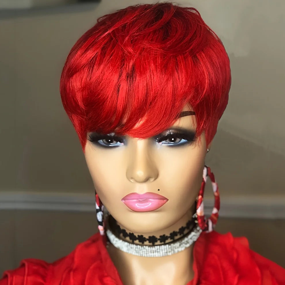Omber Red Pixie Cut Human hair Wigs