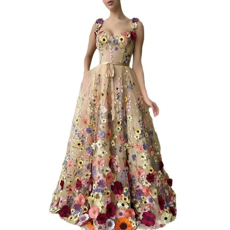 3D Flowers Mesh Lace Dress