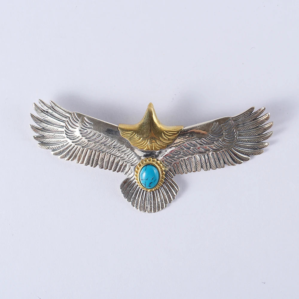 S925 Sterling Silver Jewelry Thai Silver Handmade Turquoise Gold Head Eagle Fashion Pendant For Men GOP002