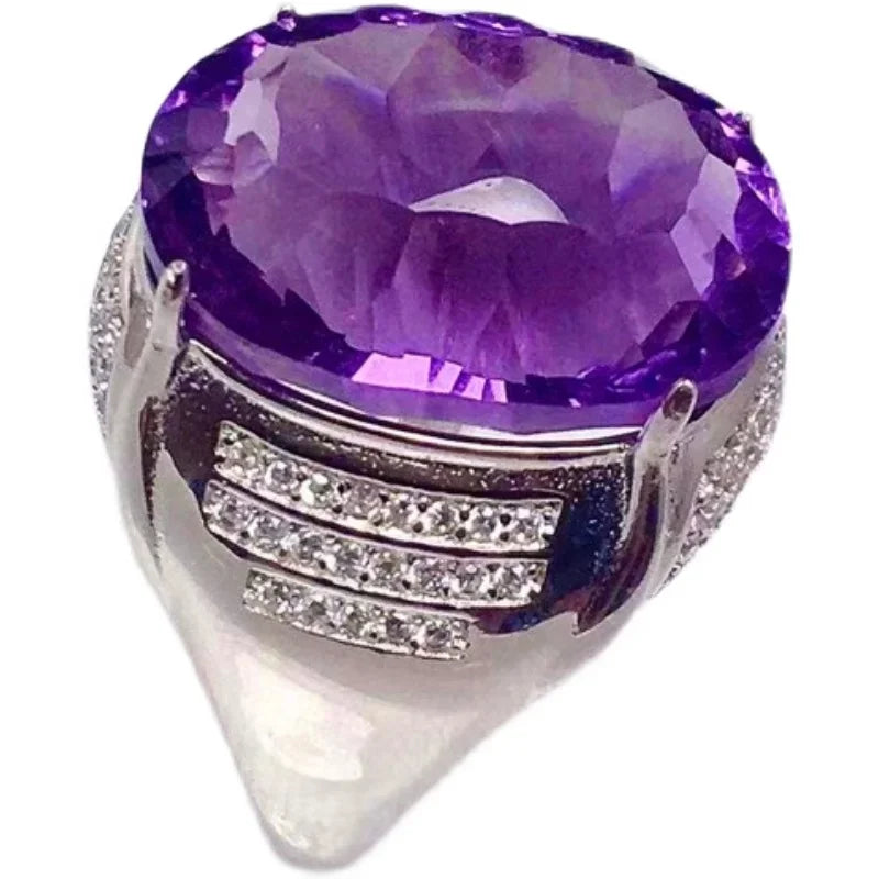 Natural Amethyst 13mm*18mm 10ct VVS Grade Amethyst Ring for Man 925 Silver Amethyst Man Ring Sterling Silver Man Jewelry
