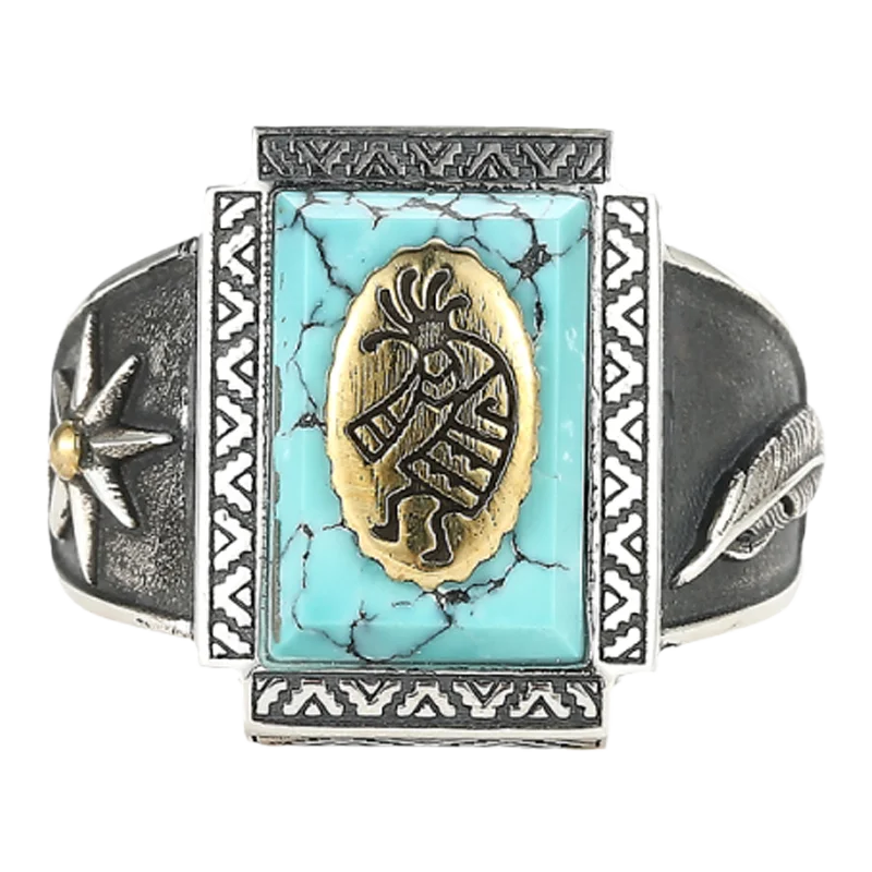 925 Sterling Silver  turquoise     Hip Hop niche Design